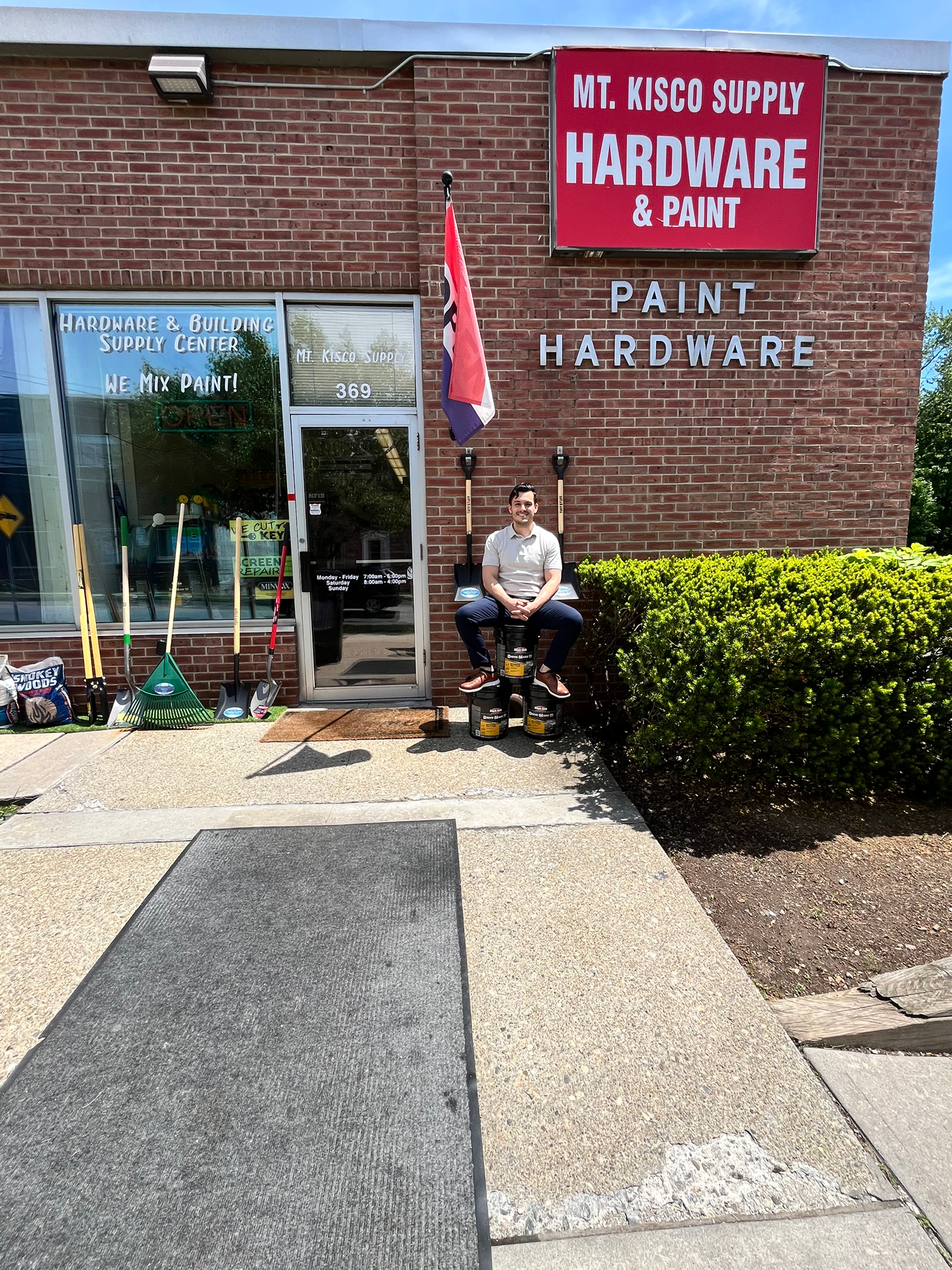 Andrew standing outside Mount Kisco Supply after helping a local veterinary team during a dog emergency in Mount Kisco, NY.